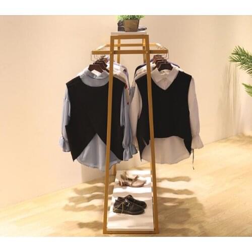 Clothing store double row Zhongdao display rack clothes display rack gold hanging rack iron art floor type clothes rack