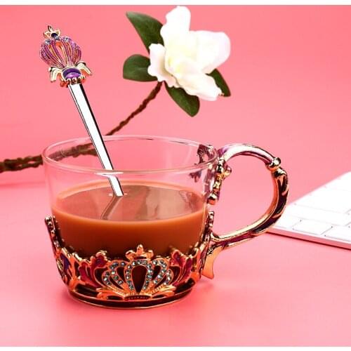 CUP WINE Glass Creative personality cup enamel color glass cup with spoon coffee cup tea cup