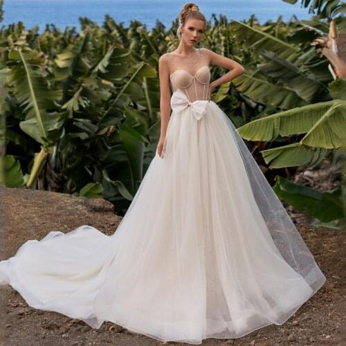 Eightree Vintage Champagne Wedding Dress With Bow Beading Bohemian A Line Sleeveless Backless Princess Bridal Gowns Custom Made