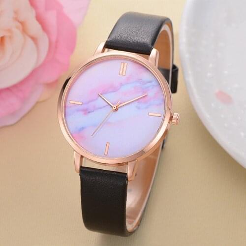 Women Watches Luxury Leather Strip Marble Dial Dress Wristwatch Ladies Gift Quartz Clock Marble Simple Fashionable All-match