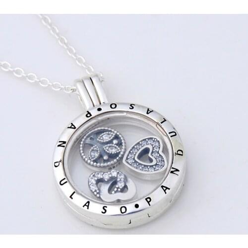 Love Family Petites Floating Locket Necklace & Pendant for women DIY necklace 925 sterling silver jewelry chain