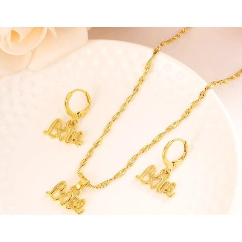 Gold Necklace Earring Set Women Party Gift Dubai love heart crownJewelry Sets bridal party gift DIY charms girls kid Jewelry