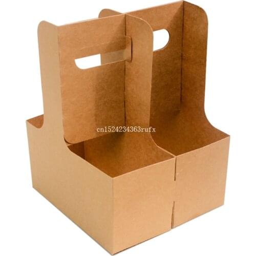 100pcs Kraft Paper Coffee Cup Holder Coffee Milk Tea Take-away Packaging Take a Cup Beverages Wholesale