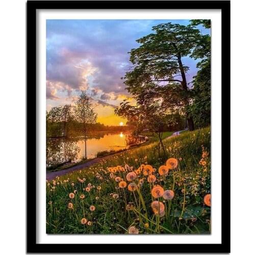 5D Diy Diamond Painting Handmade Cross Stitch Kit Diamond Embroidery Sunset Scenery Diamond Home Decoration