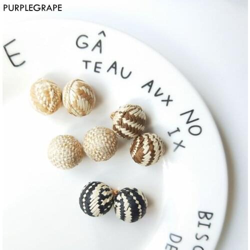 PURPLEGRAPE Japanese and Korean fashion jewelry earrings accessories bamboo linen color ball plaid DIY handmade 8 Pack