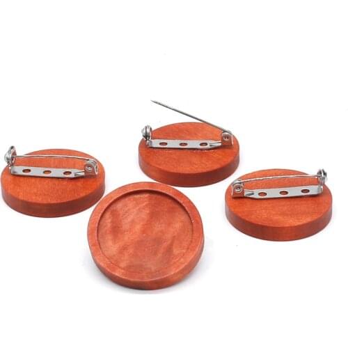 Aiovlo 10pcs Blank Wood Cabochon Safety Brooch Base Settings 25mm Dia Round Bezel Tray Diy Brooches Pin Backs for Jewelry Making