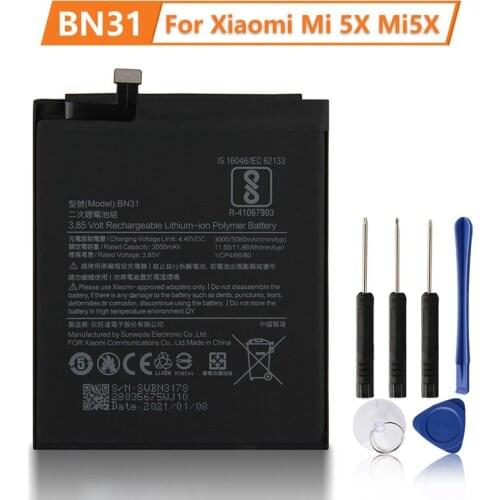 XiaoMi Original Replacement Battery BN31 For Xiaomi Mi 5X Mi5X A1 MiA1 Redmi Note 5A Y1 Lite S2 Authentic Phone Battery 3080mAh