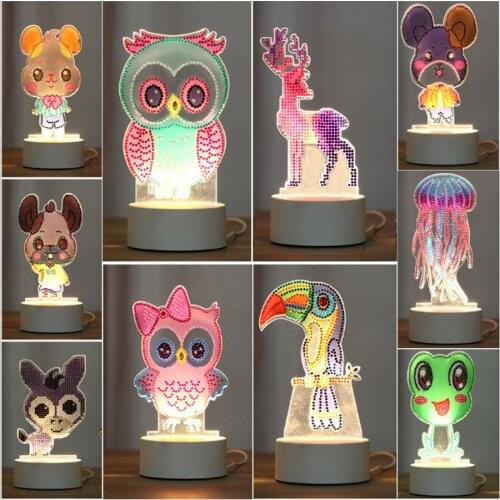 5D Diy Diamond Painting LED Night Lamp Chrismas Holiday Kids Greeting Gift Desk Light Cartoon Animal Handmade Craft