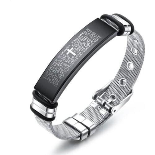 Bible Cross Mens Bracelet Adjustable Christian Religious For Women Men Bangles Stainless Steel Silver Color Prayer Jewelry