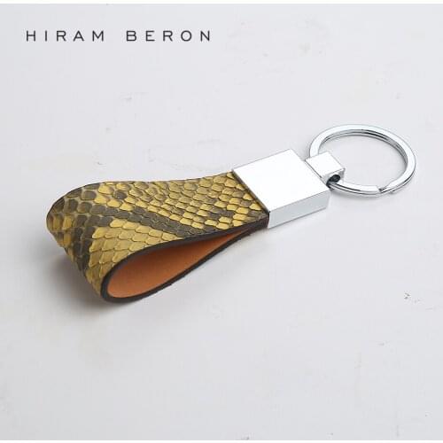 Hiram Beron Key Holder Python Skin & Vegetable Tanned Leather Wallet Chain Bag Tool Women Leather Phone Chain Men Car Keychain