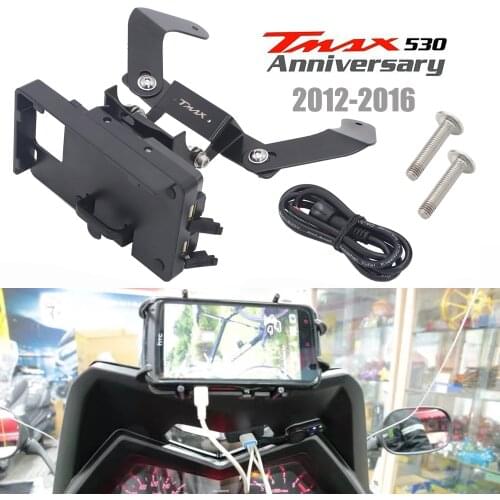 Motorcycle Phone Holder GPS Phone Bracket Wired USB Motorbike Universal Mount For YAMAHA TMAX 530 T-MAX 530 2012-2016