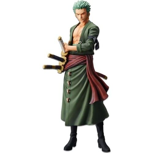 One Pieces GK Luffy Firend Anime Action Figure Roronoa Zoro Model 27CM Draw Out A Sword Statue Collection Toys For Kids Desktop