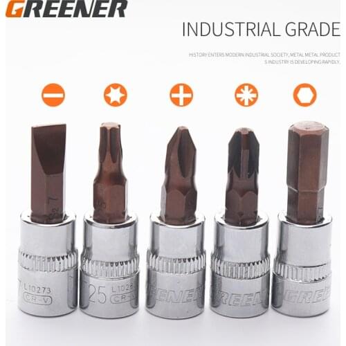 Greener One Pcs Impact Hex Bit 1/4" Drive Socket Screwdriver H3 H4 H5 H6 H7 H8 Allen Key Socket Wrench Tool Home Repair Tools