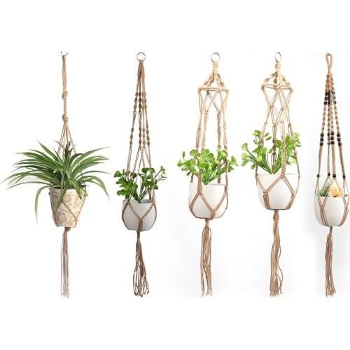 Cotton Rope Flower Pot Woven Rope Hanging Basket Handmade Mesh Bag Decoration Pastoral Style Home Gardening Supplies