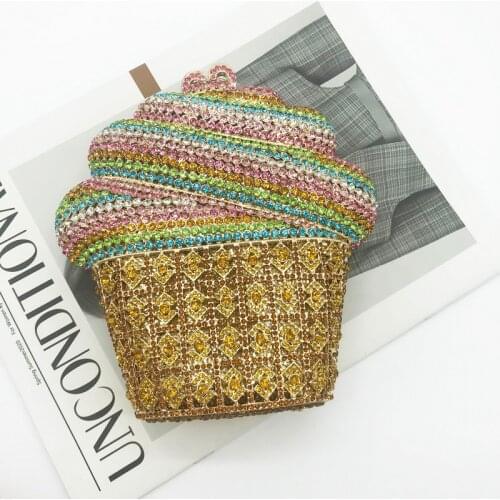 Wholesales From China Factory Price Metal Strap Crystal Rhinestone Clutch Bag For Formal Party Fun Ice Cream Evening Bag