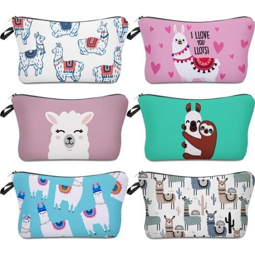 Makeup Bags Waterproof Resistant Cosmetic Organizer 3D Printing Llama Fashion Women Multifunction New Design Alpaca Cute Animal