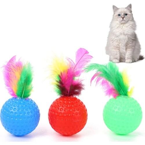 Legendog Random Color Cat Feather Ball Plastic Training Funny Kitten Ball Toy Cat Golf Ball With Bell Cat Tumbler Toys