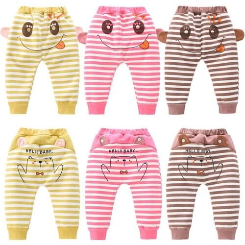 Cartoon Cute Kids Children Popular Thicken Baby Trousers Baby Striped Girl Velvet Pants Baby Girls Legging Bottoms