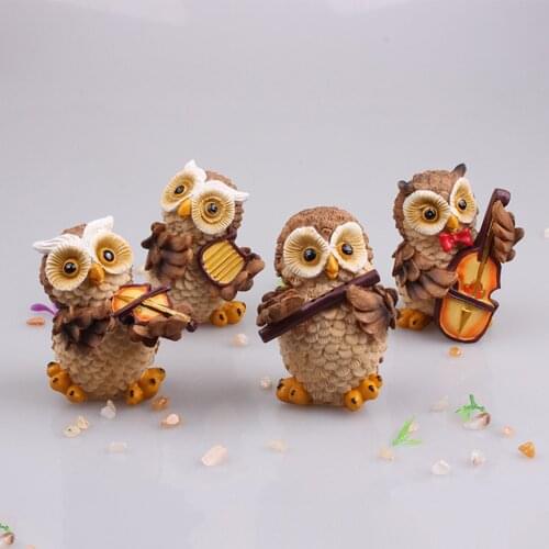 4x Resin Animal Crafts, Owls Statue Decorations Indoor Outdoor Fairy Garden Yard Ornament Decoration Miniature Figurine