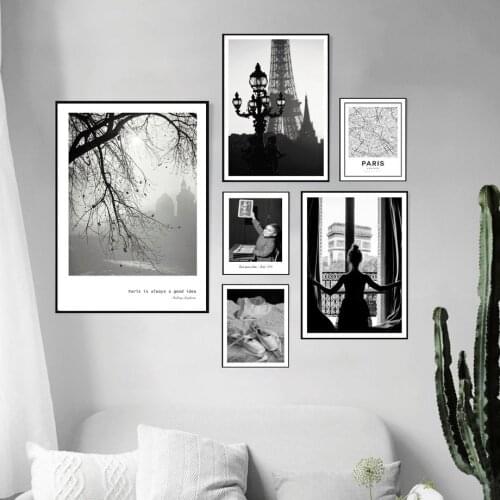 Wall Art Canvas Painting French Paris City Map Ballet Girl Black White Nordic Posters And Prints Wall Pictures For Living Room
