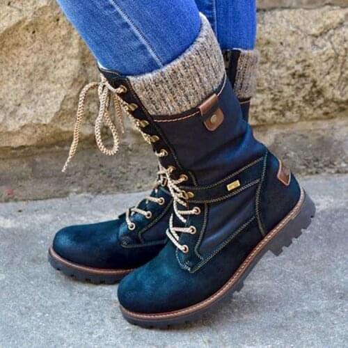 2020 NEW autumn and winter round toe low heel woolen side zipper large size mid-tube boots Martin boots