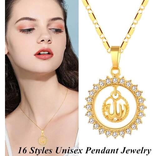 New 16 Styles Muslim Allah Necklace Diamond Set Personality For man and women Pendant Chain Jewelry Accessories Gift For Unisex