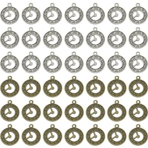 14pcs Antique Silver tone Clock Charm Double Sided Charms 21*18mm