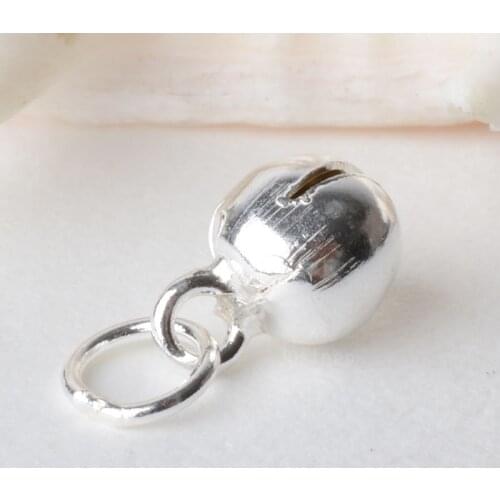 Solid 925 Sterling Silver small bell pendant charm with Closed Jump Ring ,spacer bead charms for necklace & pendant jewelry