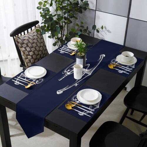 Simple Anchor Blue Table Runner Table Mats Cover For Home Wedding Banquet Festival Party Catering Hotel Table Decoration