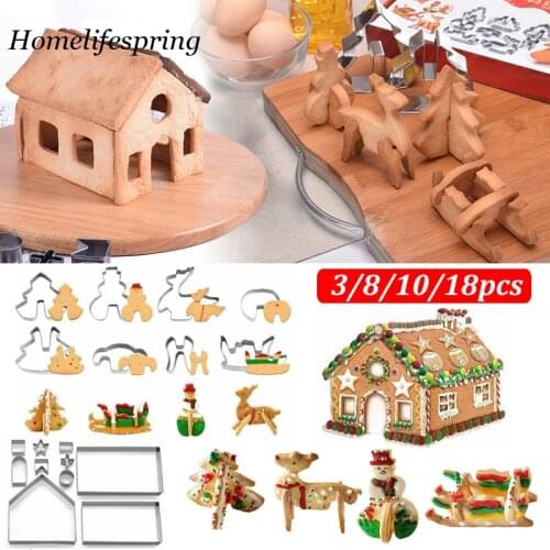 Christmas Gingerbread House Cookie Cutter Set 3D Stainless Steel Cookie Biscuit Mold Fondant Cutter Baking Tool Party Decoration