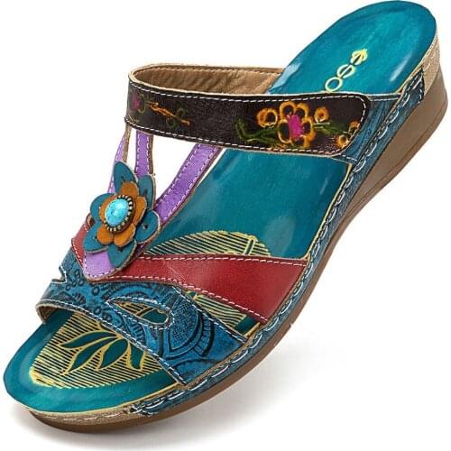 Summer Sandals Woman Casual Beach Shoes Bohemia Splicing Hand Painted Floral Slippers Retro Flip Flops