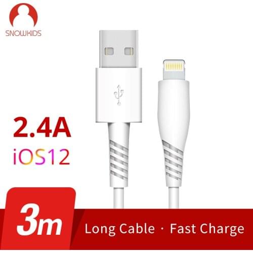 Snowkids 3m 2Pieces USB Cable for iPhone X 8 7 6 5 XR XsMax Upto iOS12 Long Fast Charge
