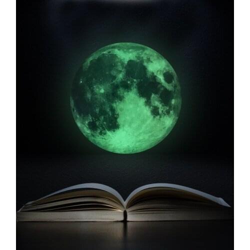 Luminous wall stickers decoration 3D moon earth decal bedroom living room decoration fluorescent wallpaper mural organizer
