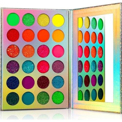 Wholesale No Logo Neon Pigment Eyeshadow Palette 24 Color UV Blacklight Eye shadow Colorful Makeup Glitter Custom Private label