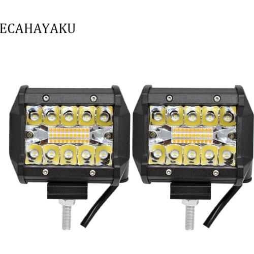 2 Pieces ECAHAYAKU Triple rows 4 inch LED Light Bar 60W 6000lm White Yellow Strobe Flashing style 6 modes for Off-road SUV Boat