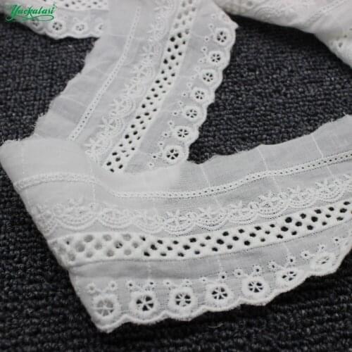 YACKALASI 15 Yds Cotton Lace Eyelet Embroidered Lace Fabrics White Black Swiss Cotton Voile Appliqued 3D Flower Trims Diy 7.5cm