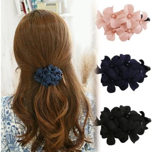 1 Pc Fashion New Style Banana Barrette Hair Clip Hair Pin Claw Navy Handmade Women Girl Flower Drop Shipping