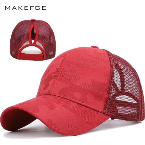 Ladys ponytail camouflage baseball cap, empty sunshade cap, solid color breathable sunshade cap, opening at the back