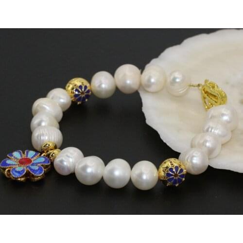 Bohemia style fashion natural white cultured freshwater 10-11mm pearl clasp bracelets women elegant jewelry 7.5inch B2756