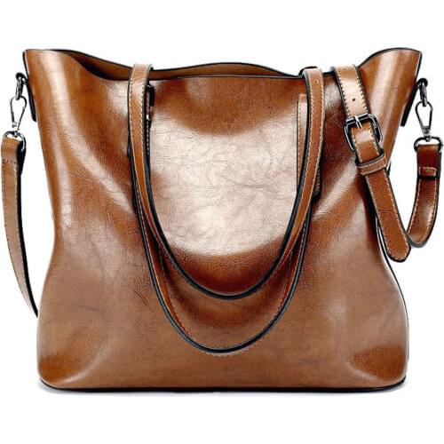 Women Shoulder Bags Fashion Women Handbags Oil Wax Leather Large Capacity Tote Bag Casual Pu Leather Women Messenger Bags Female