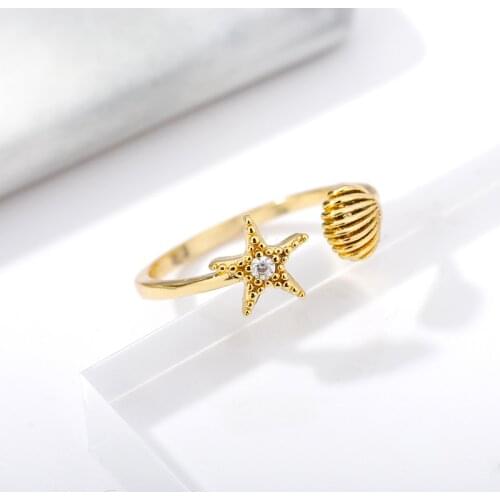 Zircon Star Ring Opening Beach Starfish Rings For Women Wedding Band Bridal Luxury Gift Fashion Jewelry Bijoux Femme