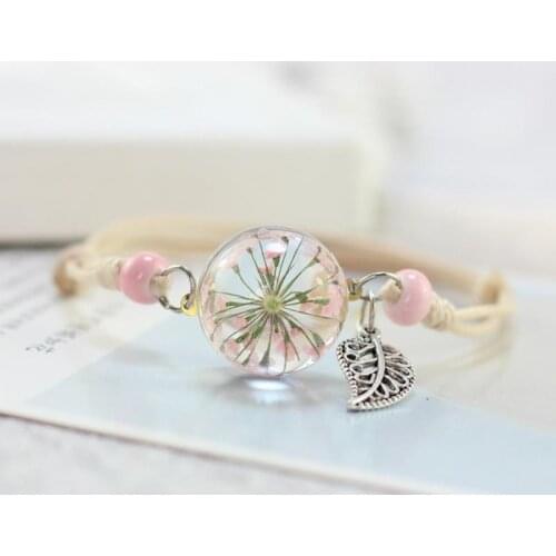 1pc Fashion Gypsophila Decor Bracelet Adjustable Simple Dried Flower Bracelet Charm Bracelet Jewelry Accessories