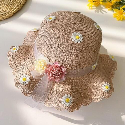 Children Beach Hats Set Wide Brim Yellow Straw Wide Hat 2-12 Old Years Childrens Holiday Travel Pink Beach Bags New Summer