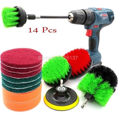 14 Sets Drill Brush Scrub Pads Piece Power Scrubber Cleaning Kit All Purpose Cleaner Scrubbing Cordless For Pool Set Detailing