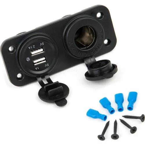 12V Car Boat Motocycle Cigar Cigarette Lighter Car Charger Socket Car Charger Dual USB Tractor Adapter Charger+Digital Voltmeter