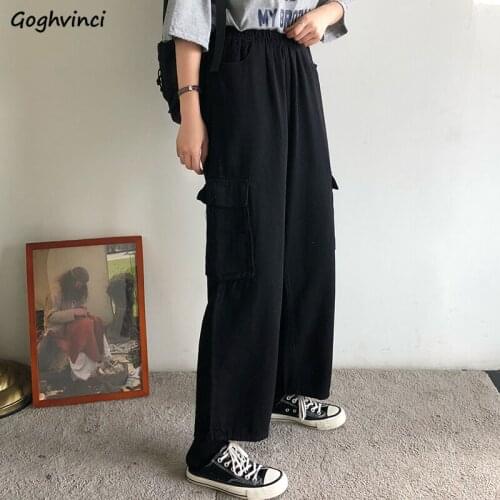 Casual Pants Women Side Pockets Elastic Solid Basic Female Cargo Trousers All-match Harajuku Ins Loose Cozy Fit High Quality
