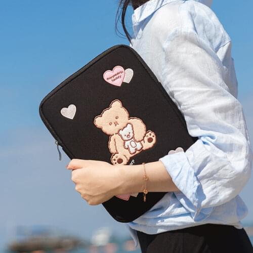 Bear Embroidery Tablet Case Laptop Storage Bag for 11 13 Inch Ipad Cute IPad Sleeve Case Ipad Protective Cover Liner Bag Pouch