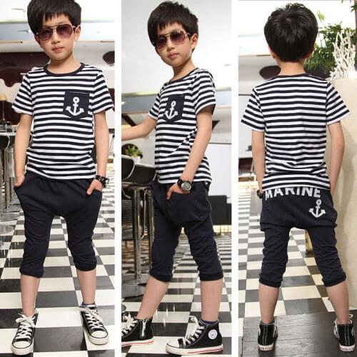 Pudcoco Children Clothing Boys Clothes Summer Set Shorts and Top Child Garment Stripped Pattern