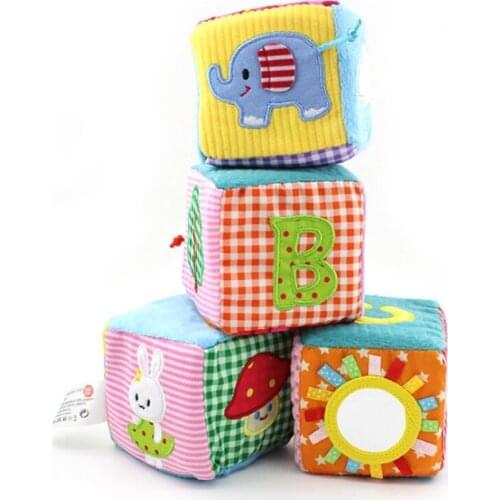 4pcs/set Baby Toys 0-12 Months Play Cubes Plush Cloth Building Blocks Soft Rattles Number Letters Multifunctional Toys Juguete