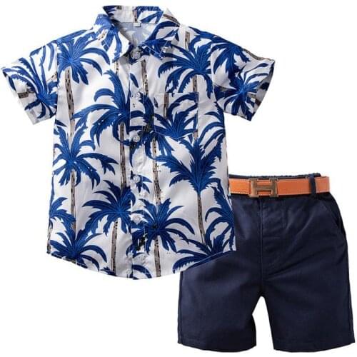 Baby Boys Summer Outfit Set Hawaiian Style Short Sleeve Button Down Shirt Short Pants With Waist Band Boys Clothes